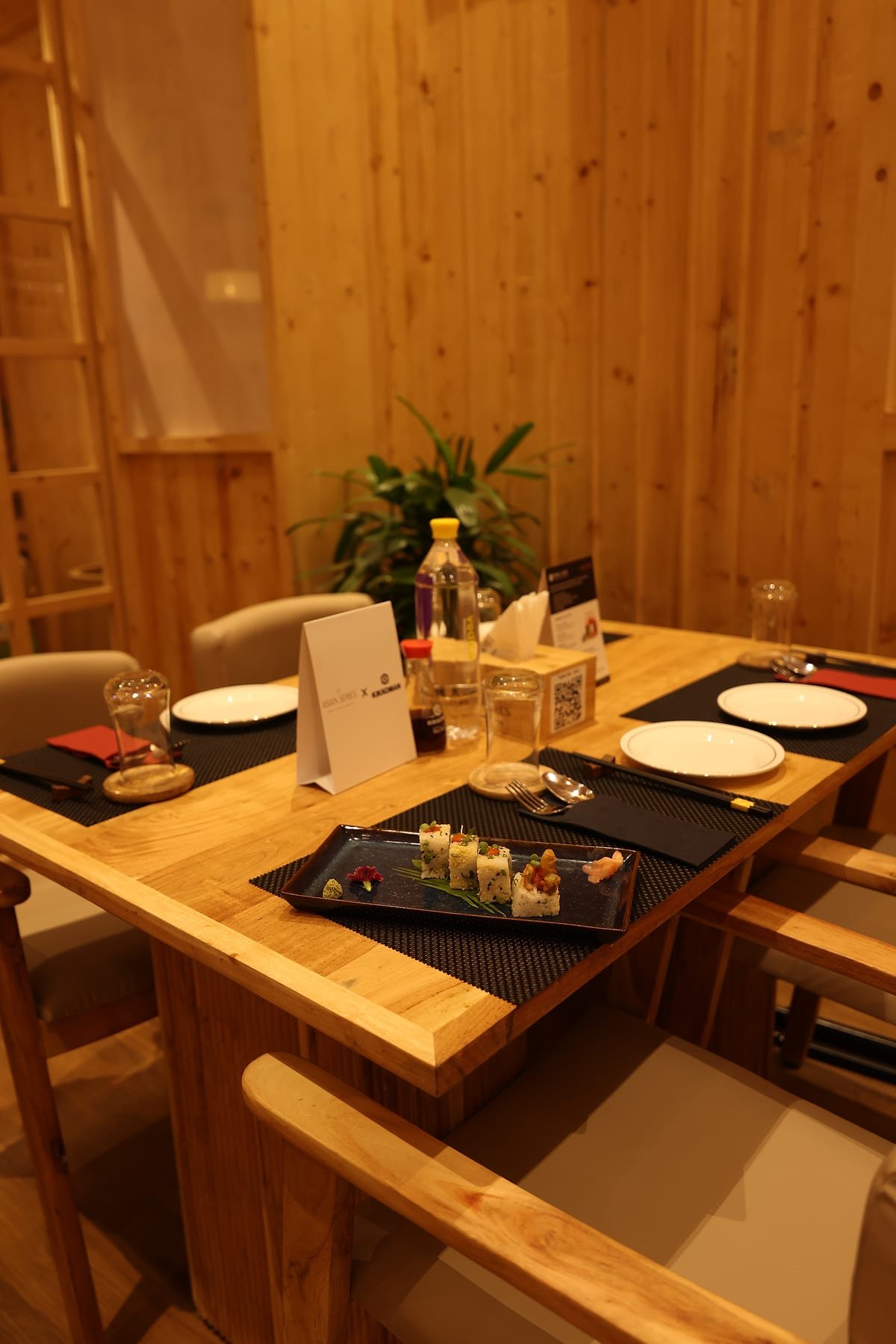 A table, laid and waiting